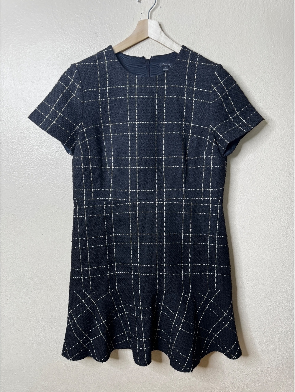 Ann Taylor Dress Women’s 16 Black Gold Windowpane Tweed Preppy Career